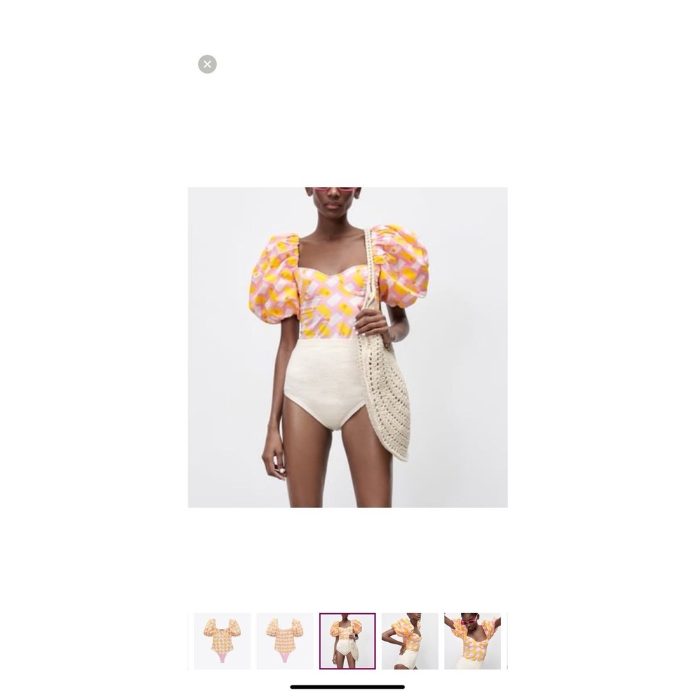 Zara Woman's Eyelet Pink Yellow Body Suit Size M New with Tags